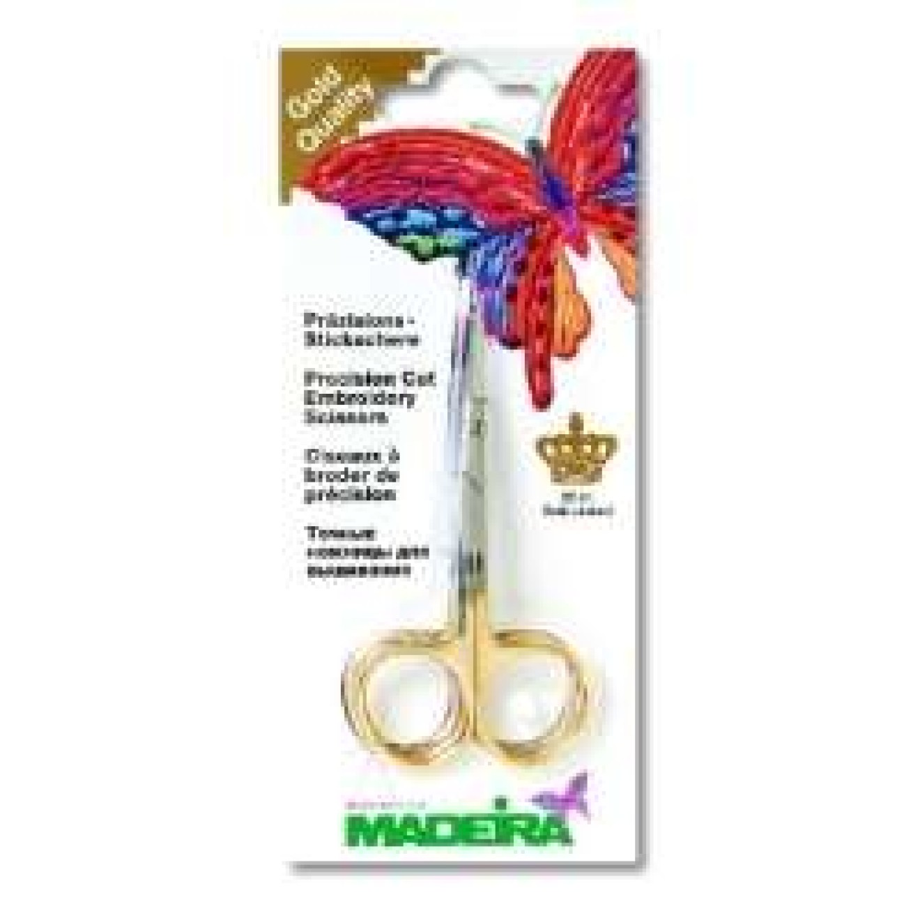 Madeira Spezial-Stickschere gebogen colour vergoldet