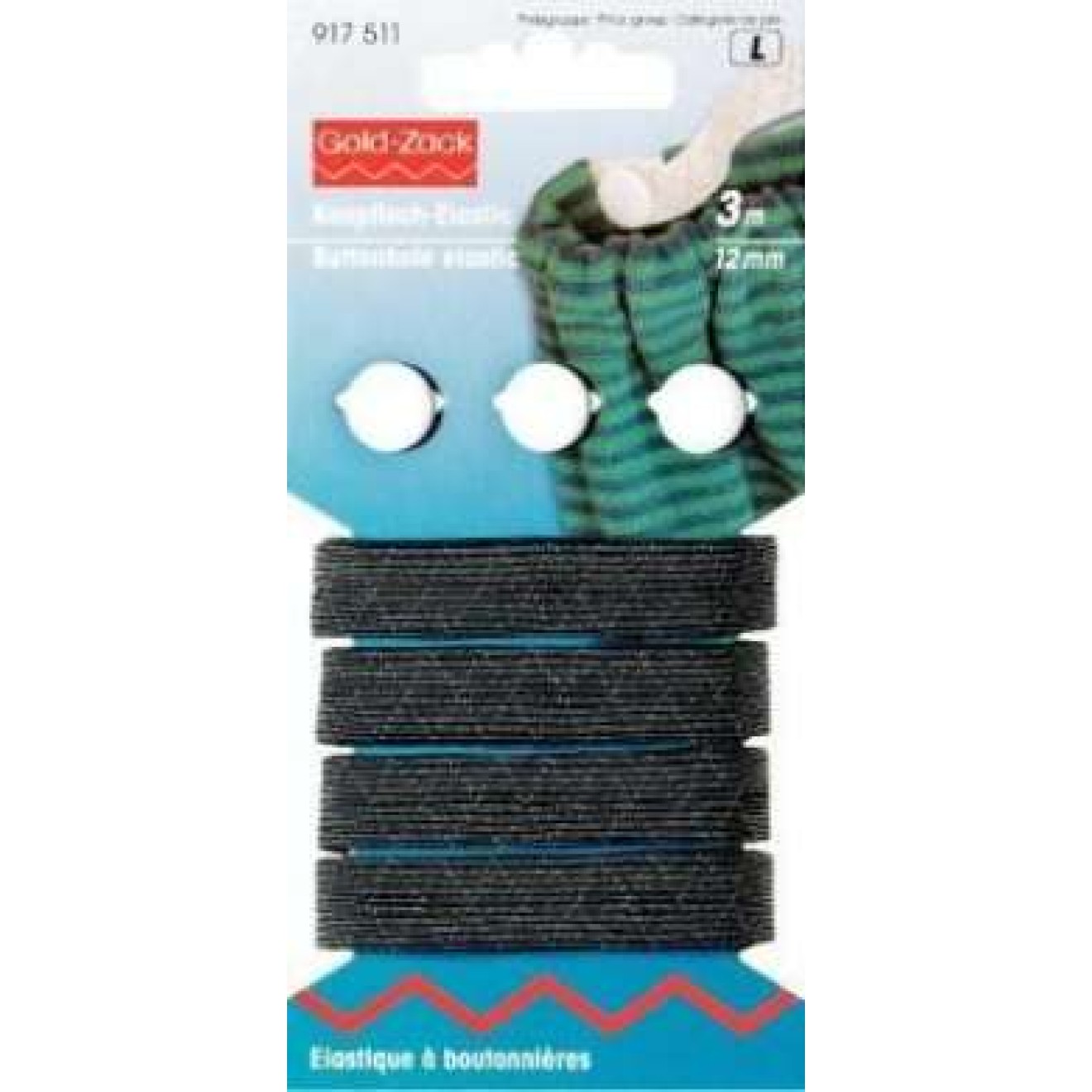 Prym Knopfloch-Elastic 12 mm / schwarz