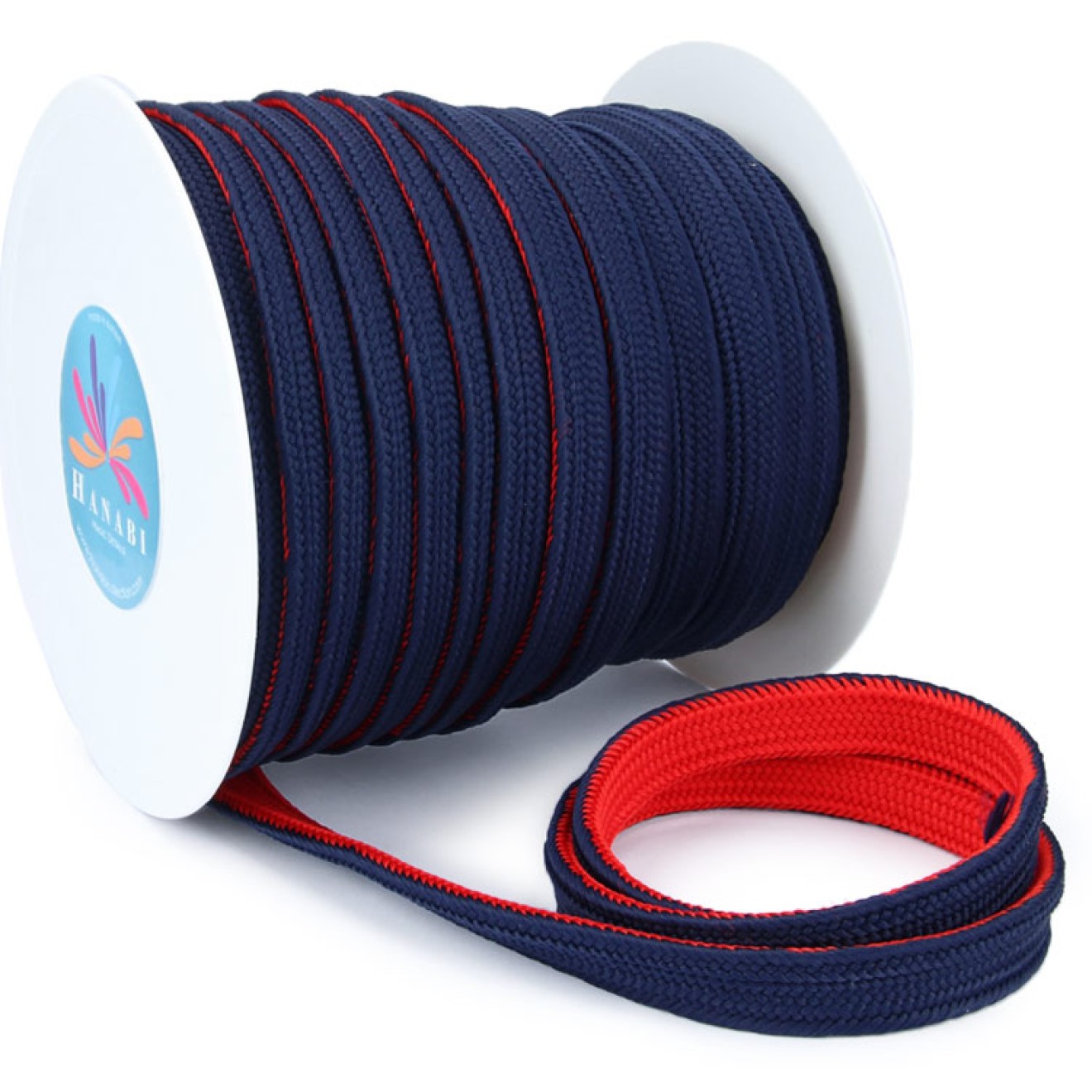 HANABI Flachkordel Duo Color 15 mm colour 002 navy blue/red
