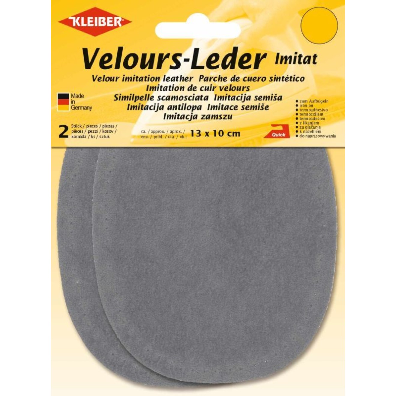 Kleiber Velour-Leder Imitat Flecken ca. 13x10 cm / 01 mittelgrau