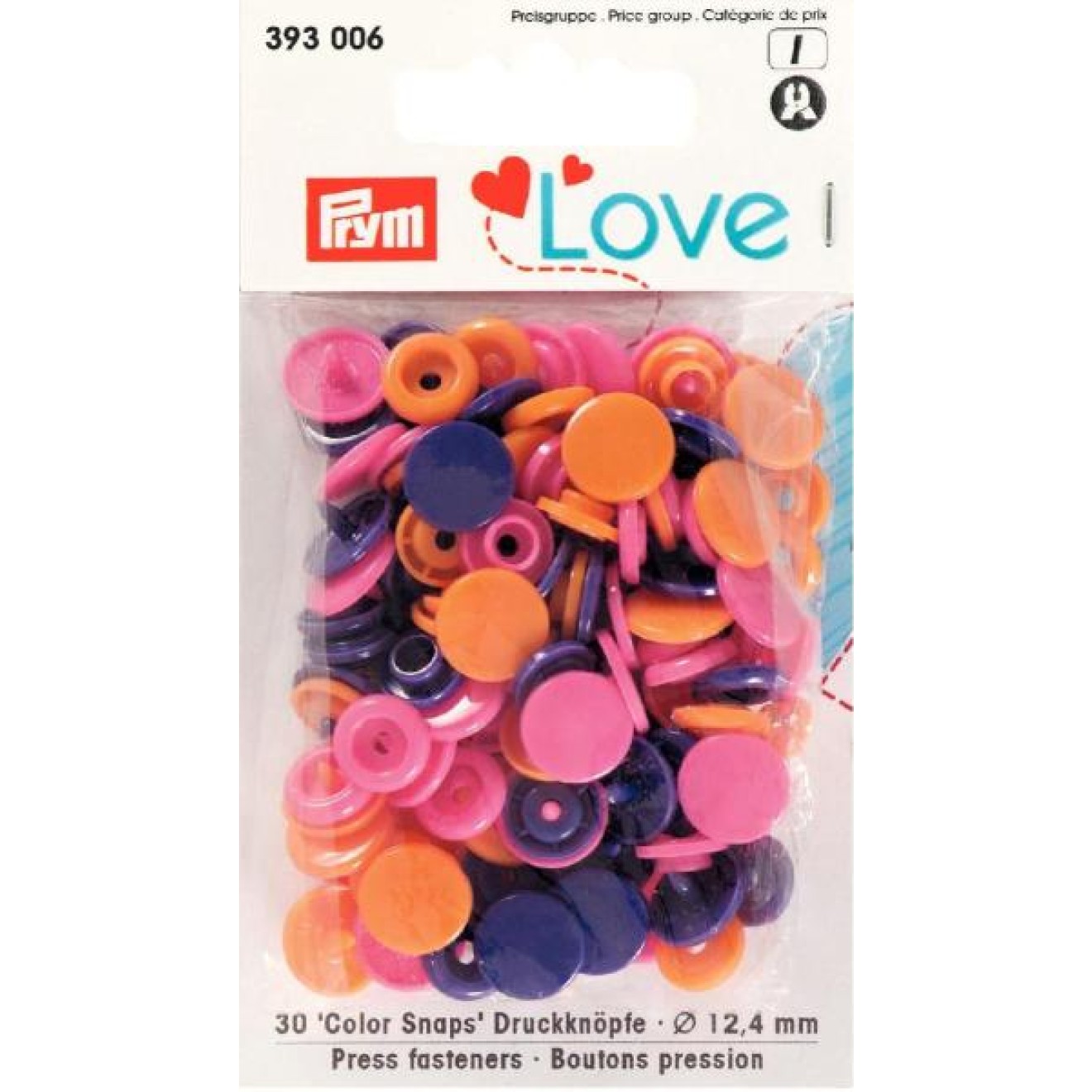 Prym sew-free snap fasteners Color Snaps 12,4 mm / orange/pink/violett