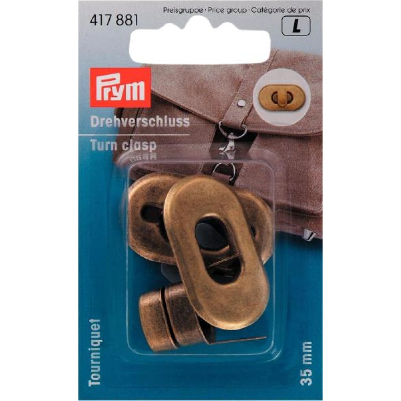 Prym Drehverschluß für Taschen 35x20 mm / antique brass