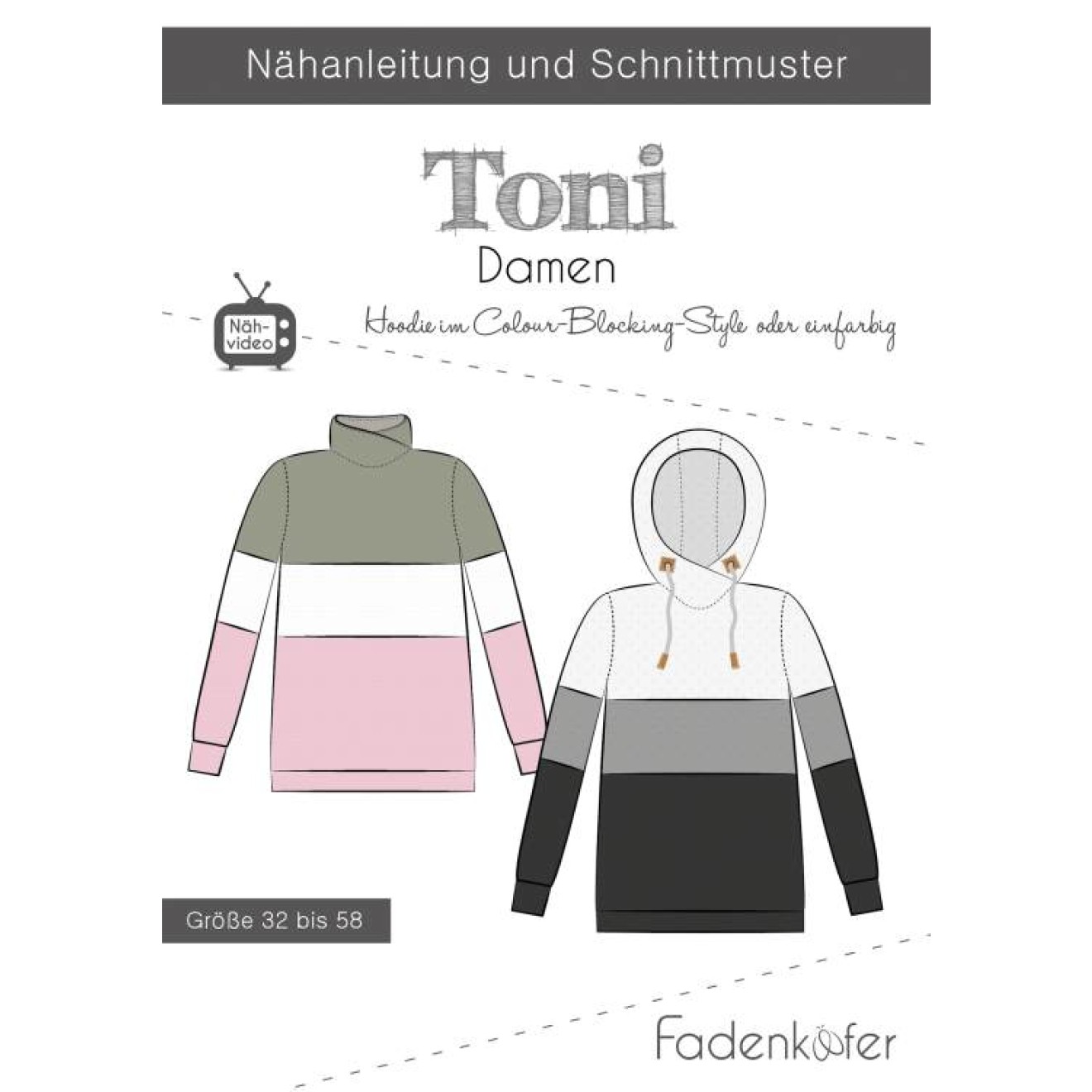 fadenkäfer Papierschnittmuster colour Hoodie Toni Damen
