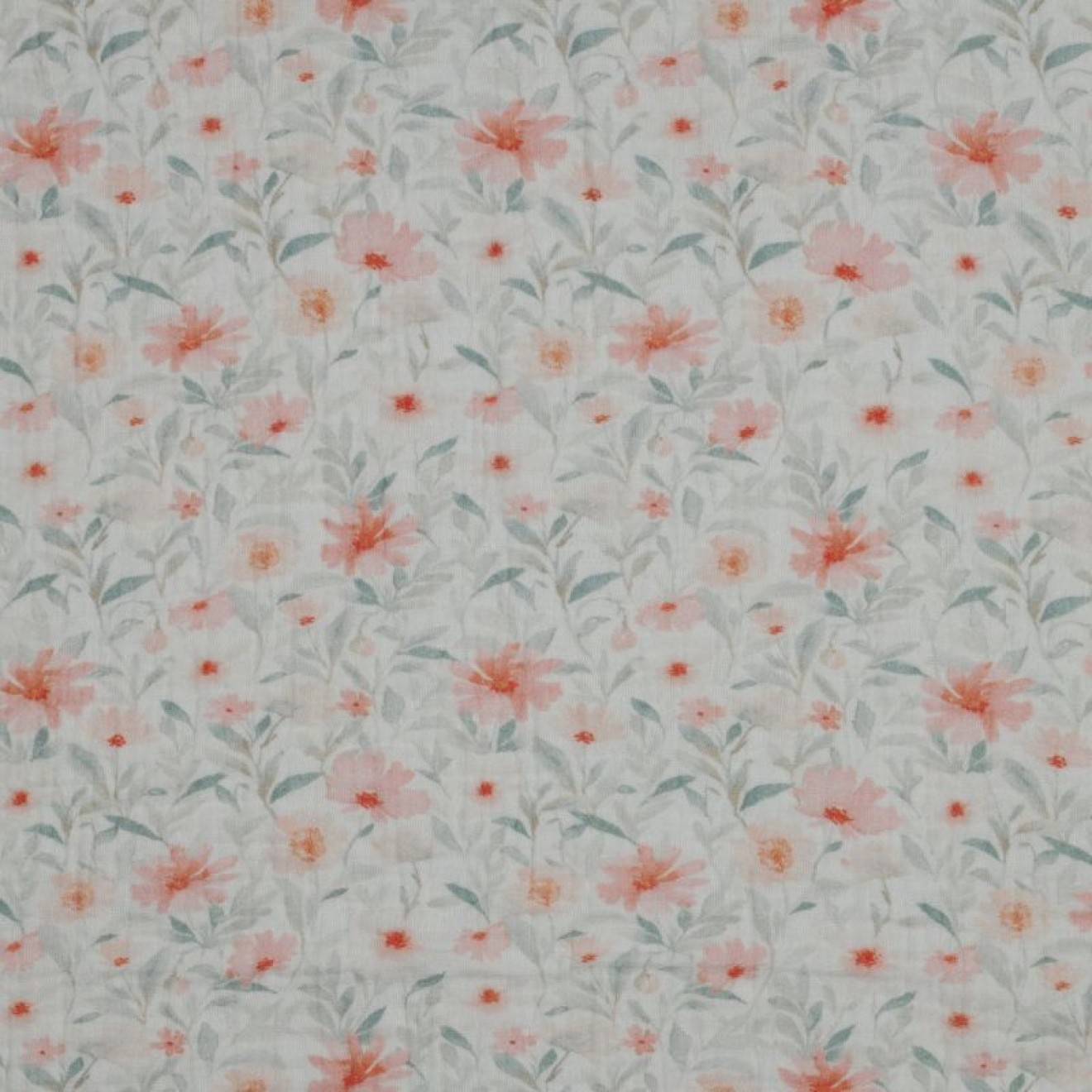 HANABI Double Gauze Digital Flowers colour 001 white