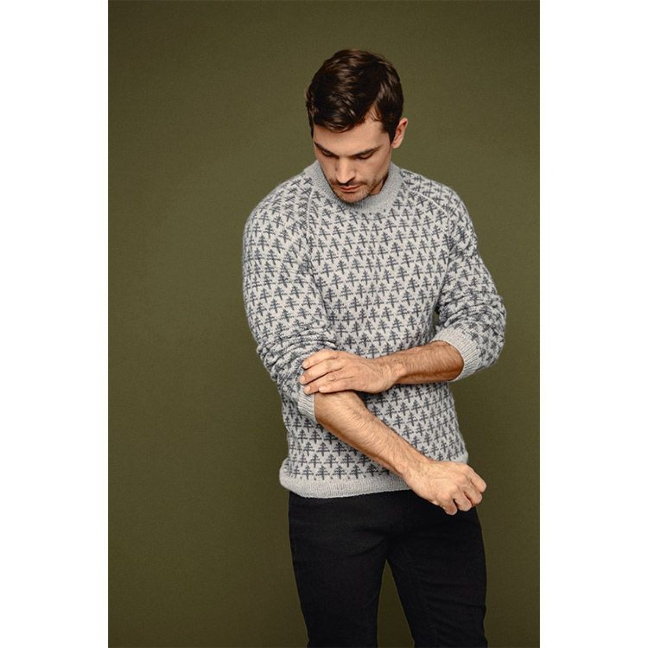 Sandnes Garn pattern booklet Cecilie Skog 3-4 TREES sweater men colour 01992 natural