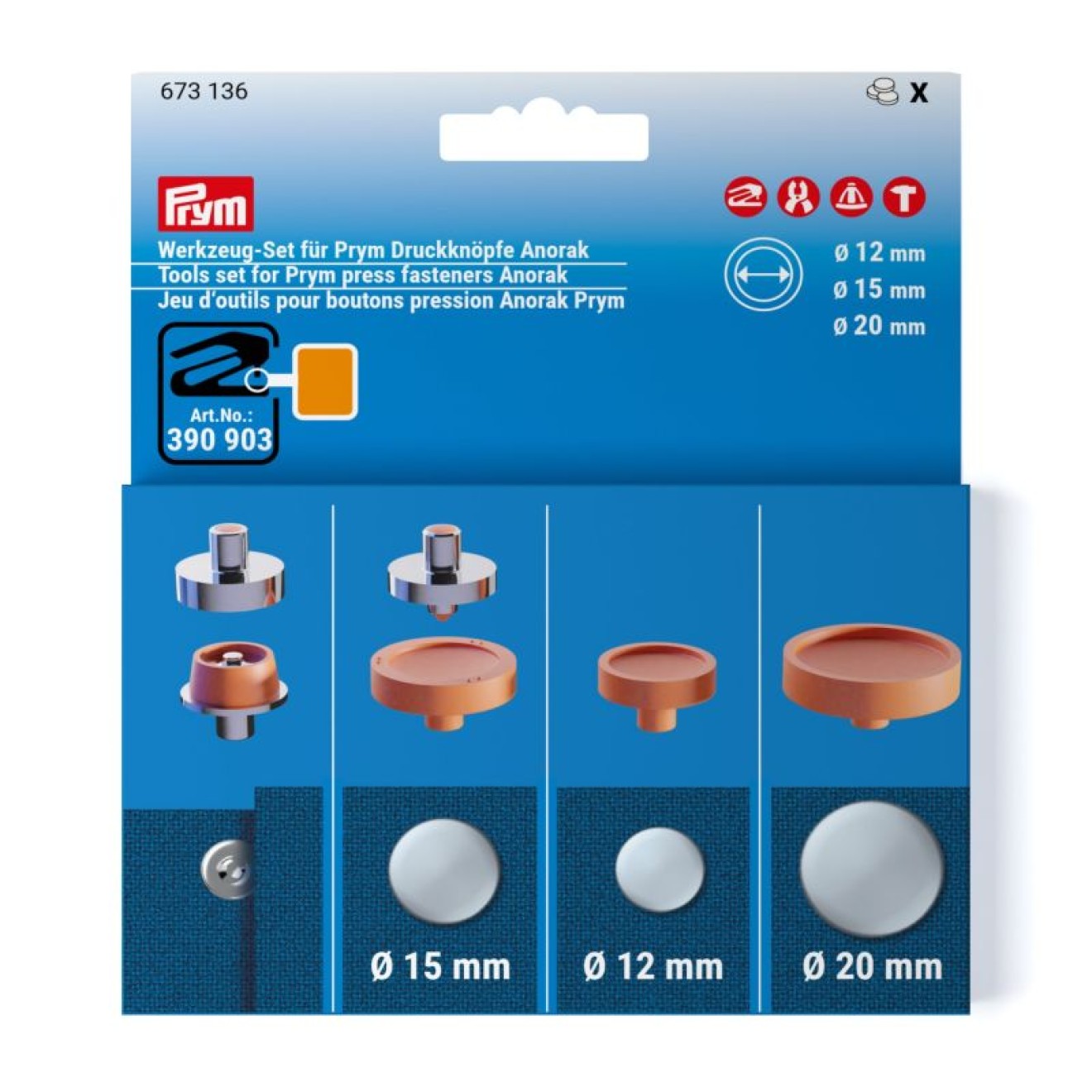 Prym Werkzeug-Set Druckknöpfe Anorak 12/15/20 mm /