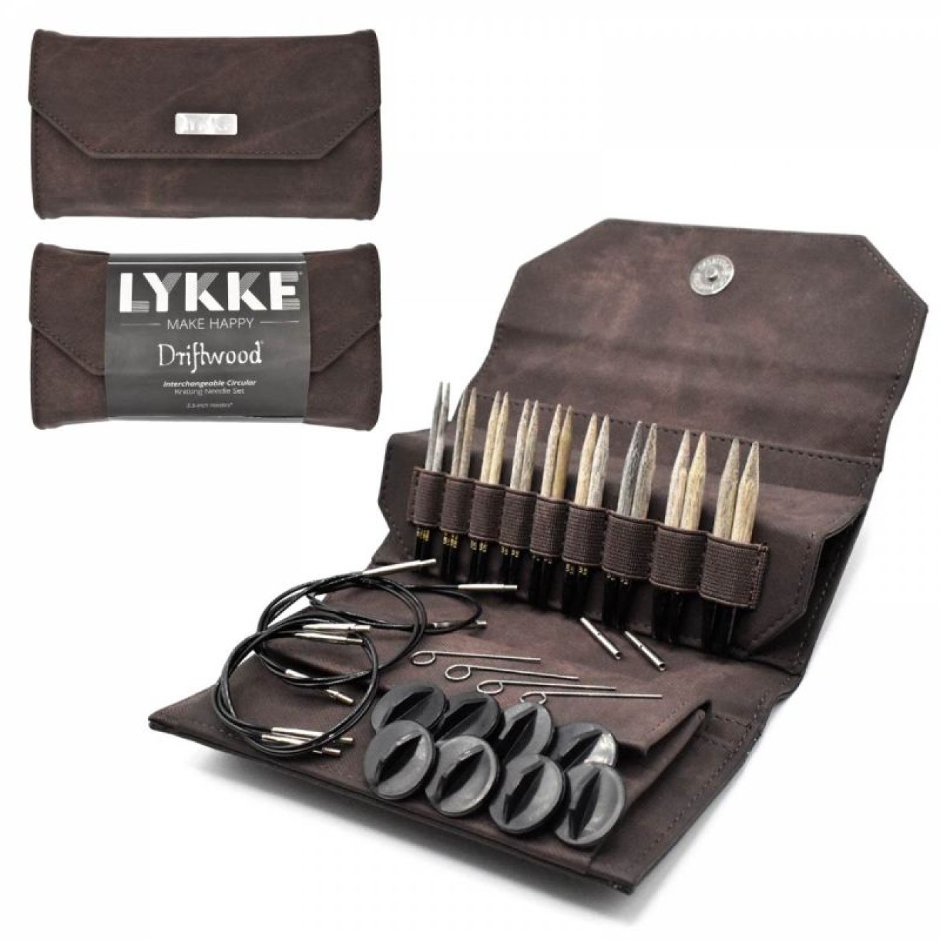 LYKKE Nadelset austauschbare Nadelspitzen Cacao Denim 9 cm 3,25 mm-6,50 mm 3,5 mm - 6,5 mm / 9 cm