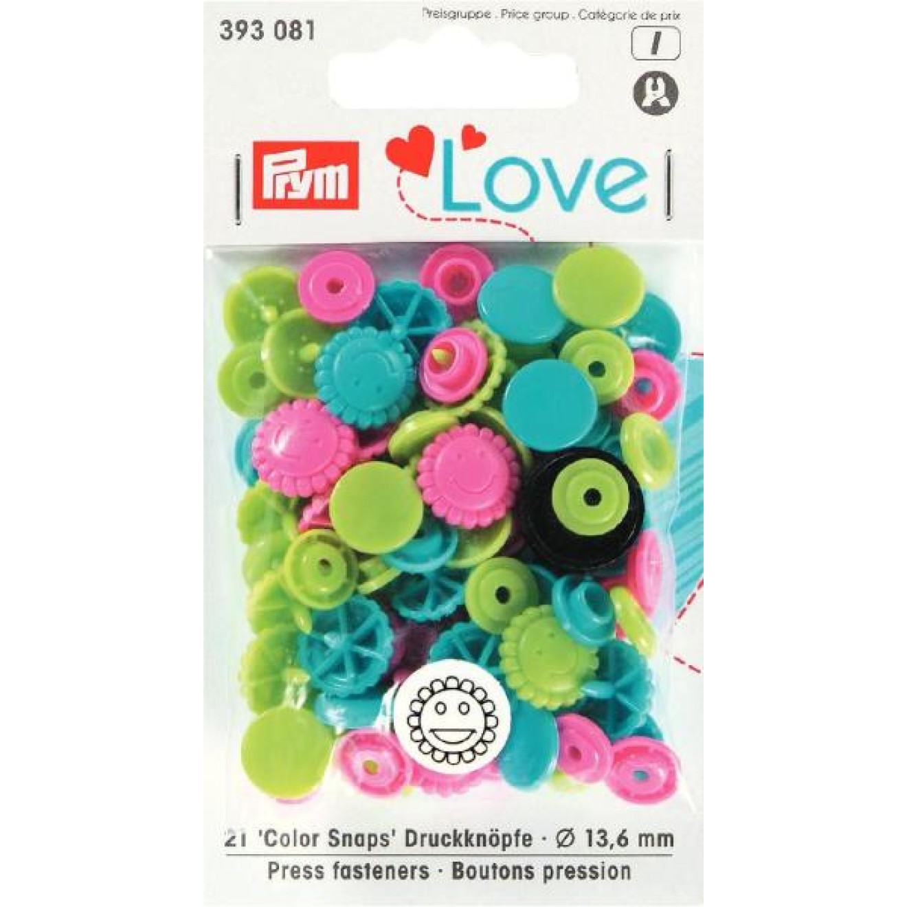 Prym sew-free snap fasteners Color Snaps 13,6 mm / grün/pink/türkis