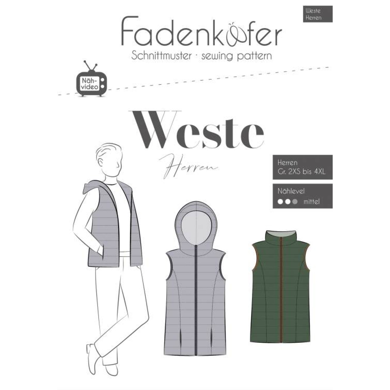fadenkäfer Papierschnittmuster colour Weste Herren