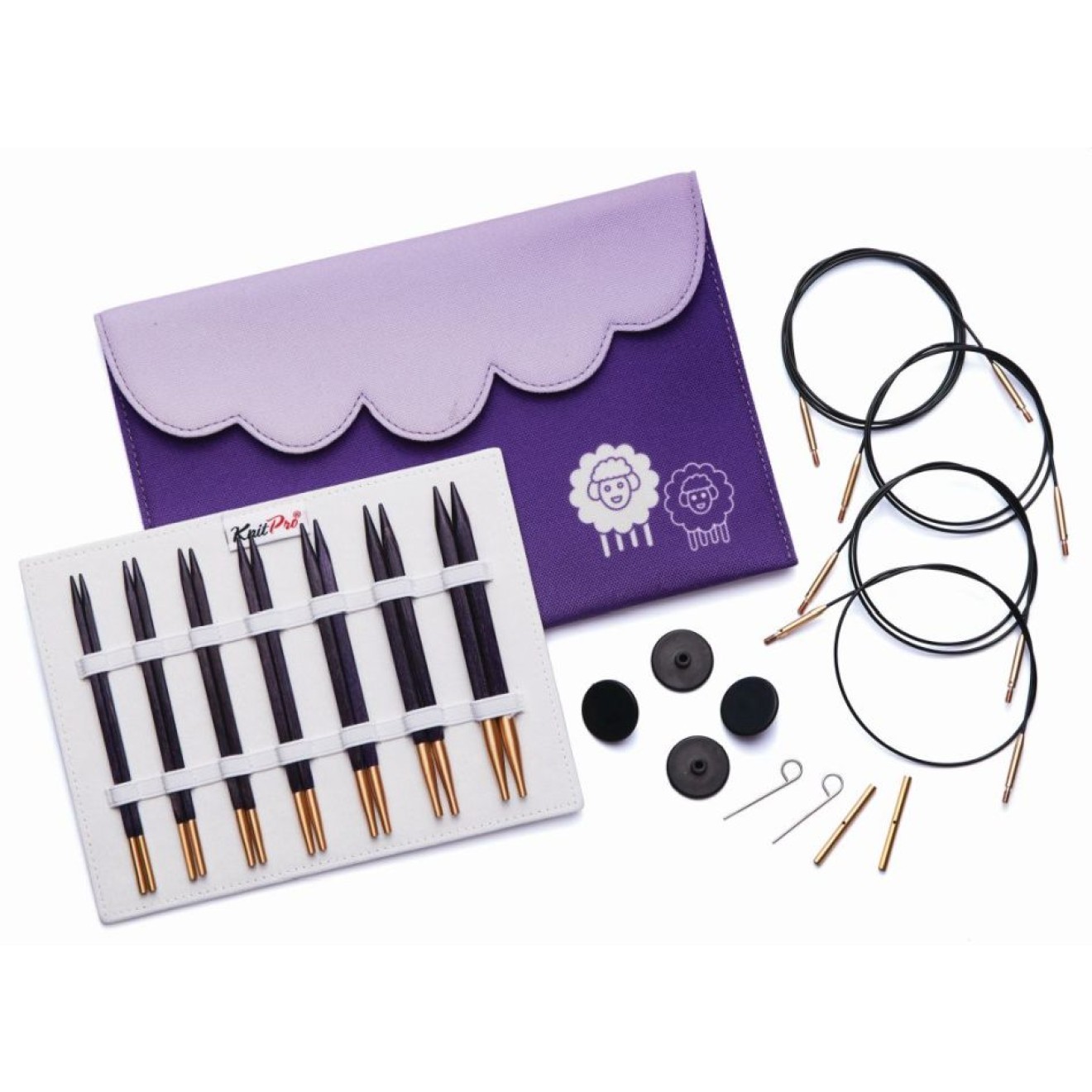 KnitPro Nadelset Deluxe austauschbare Nadelspitzen Jadore Cubics Holz, 7 Paar 4,0 - 8,0 mm 4,00 - 8,00 mm / 60, 2x 80, 100 cm