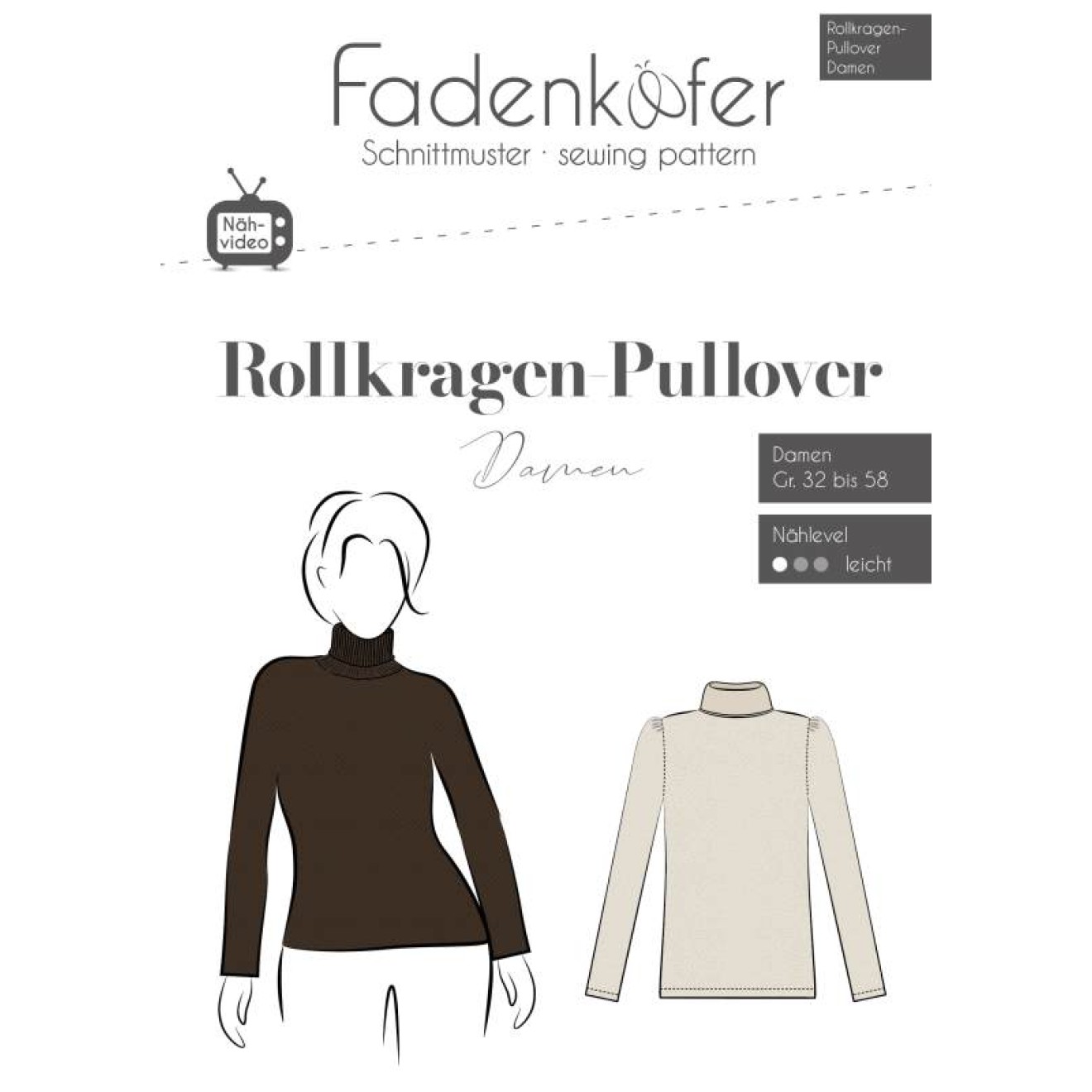 fadenkäfer Papierschnittmuster colour Rollkragen-Pullover Damen