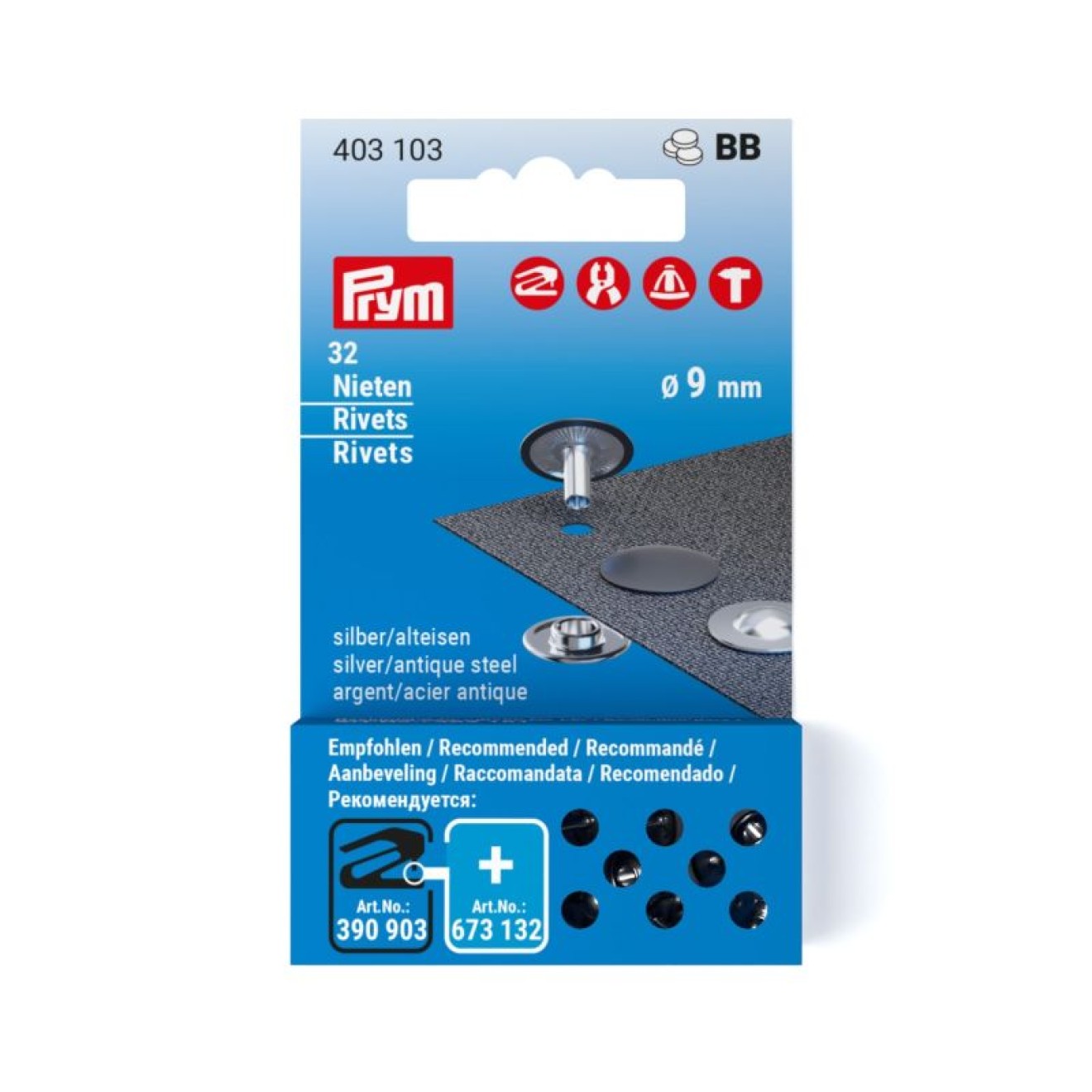 Prym Nieten 9 mm / silberfarbig-alteisen