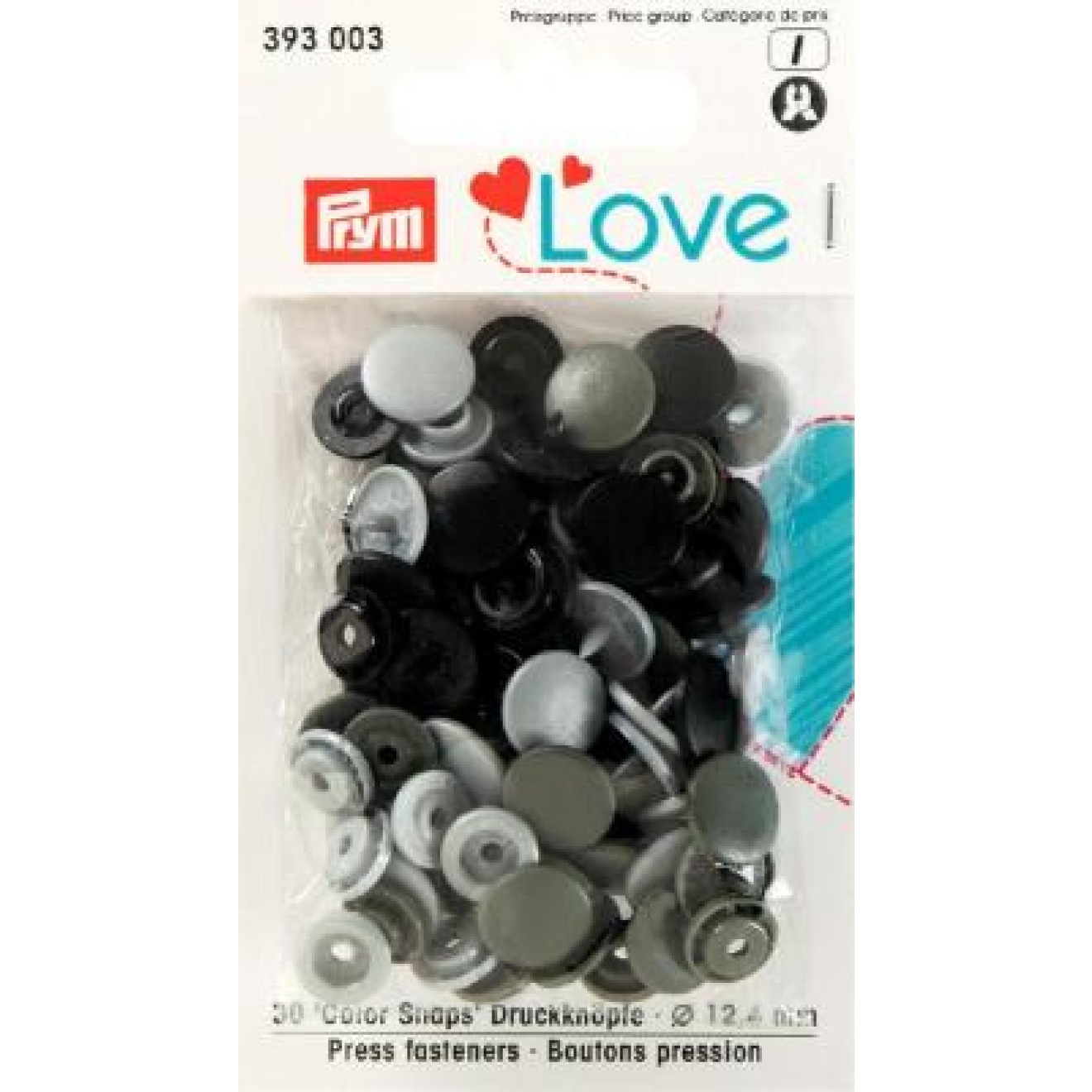Prym sew-free snap fasteners Color Snaps 12,4 mm / grau sortiert