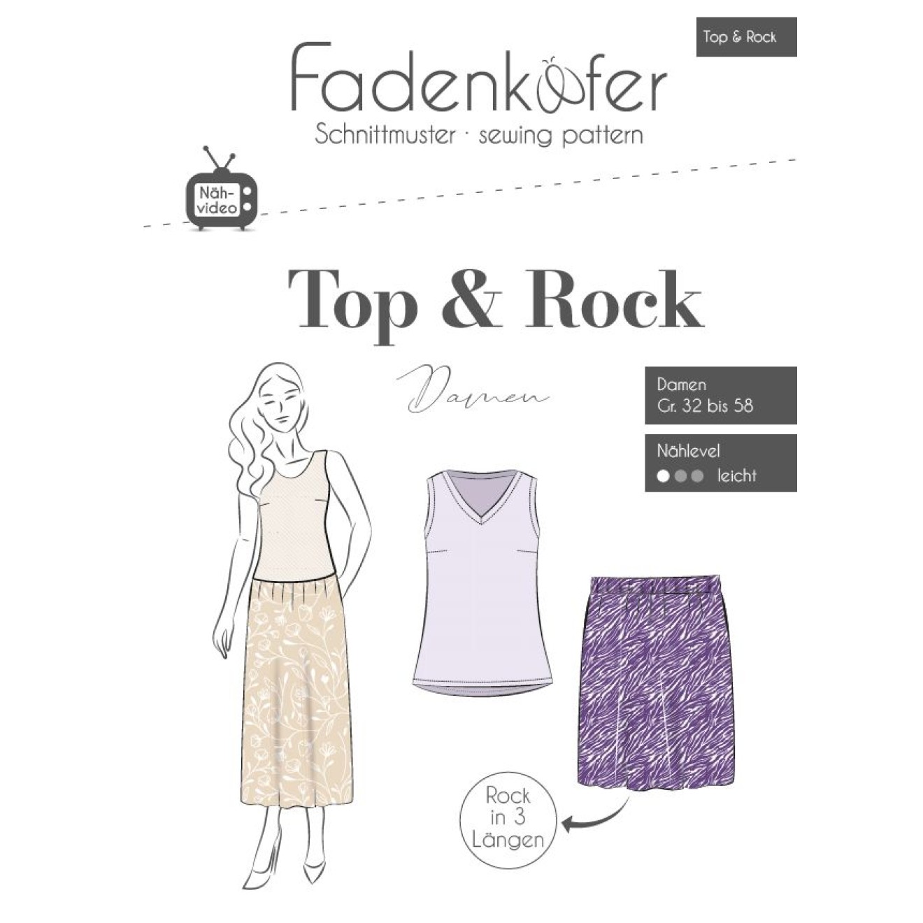 fadenkäfer Papierschnittmuster colour Top & Rock Damen