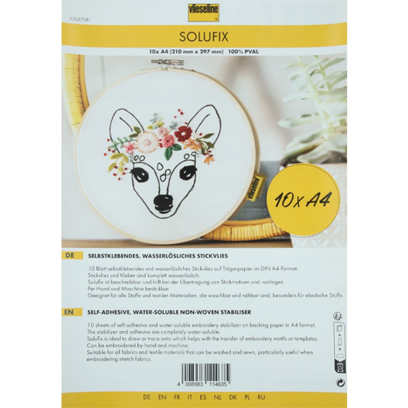 Vlieseline Solufix wasserlöslich selbstklebend colour white