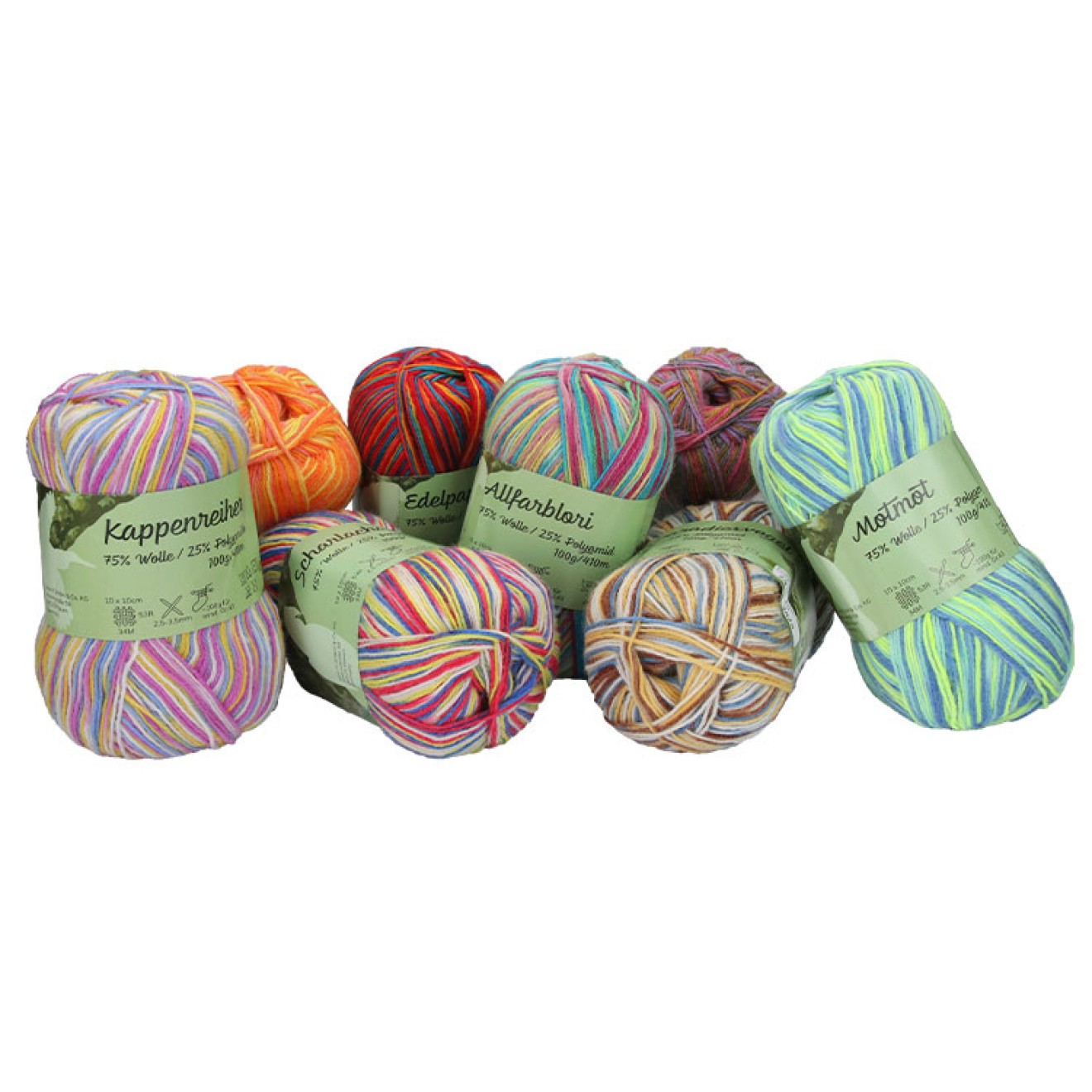 Plus Wolle Mix Assortment Tropical Birds Sockenwolle 4-fädig 100 g 0,8kg ca. 410 m / sortiert