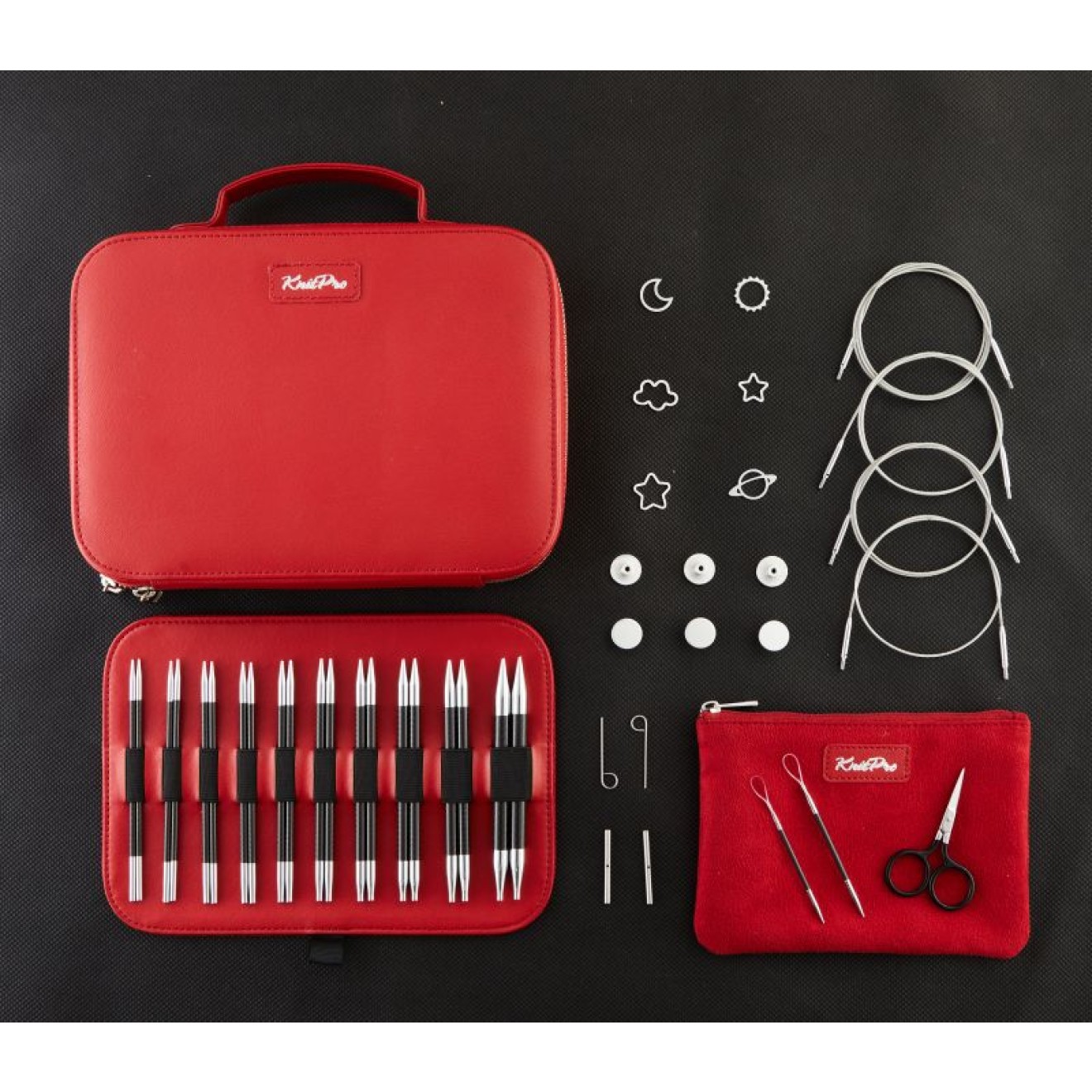 KnitPro needle set Holiday Gift double point needle set Karbonz ELAN 60-100 cm 10 Paar 3,0-8,00 mm 3,00 - 8,00 mm / 60-100 cm