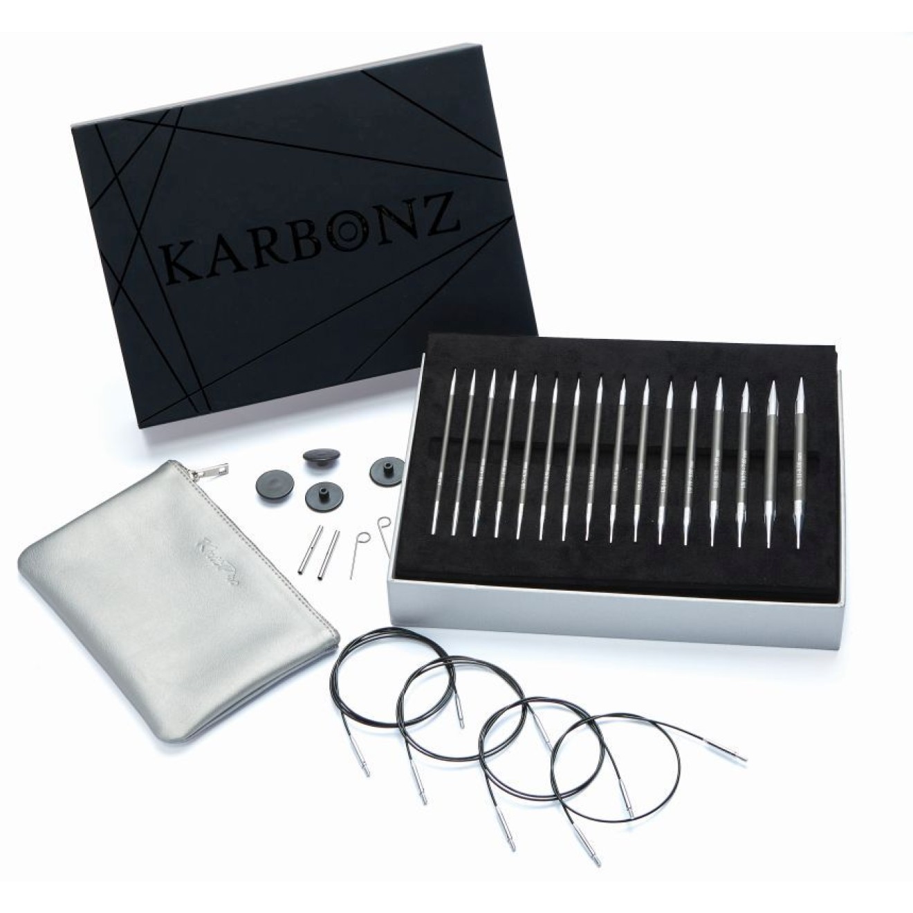 KnitPro Nadelset Deluxe austauschbare Nadelspitzen Karbonz Box of Joy, 8 Paar 3,5 - 8,0 mm 3,50 - 8,00 mm / 60, 2x 80, 100 cm