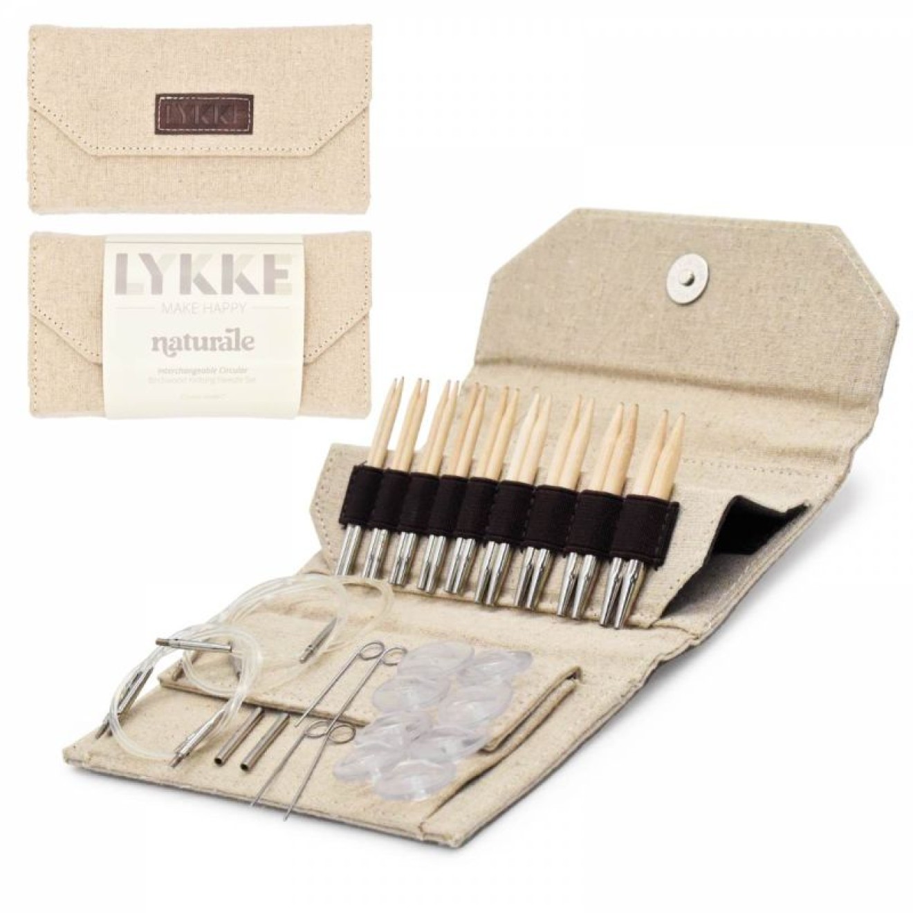 LYKKE Nadelset Beige Jute Canvas 9 cm 3,25 mm-6,50 mm austauschbar Nadel tip