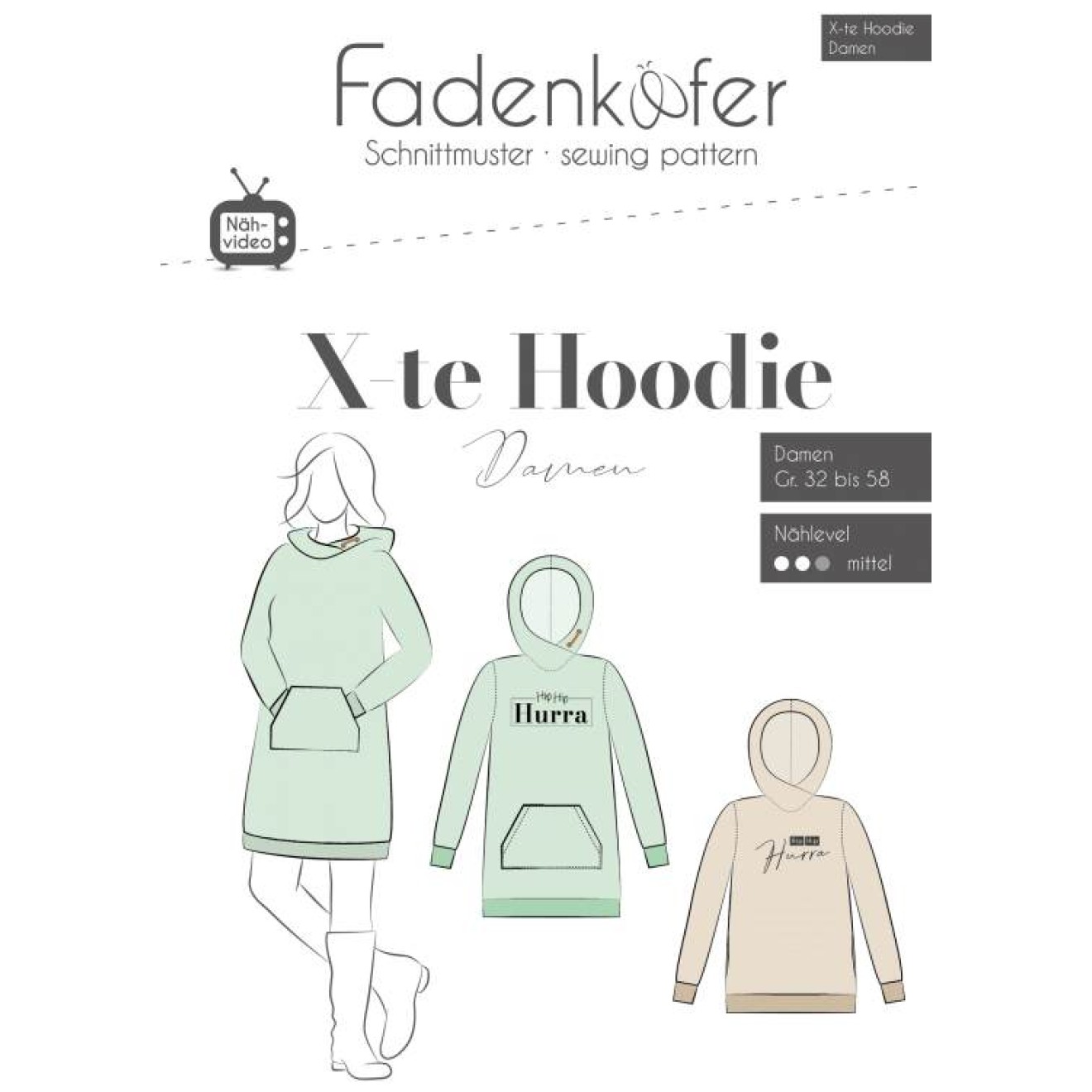 fadenkäfer Papierschnittmuster colour X-ter Hoodie Damen