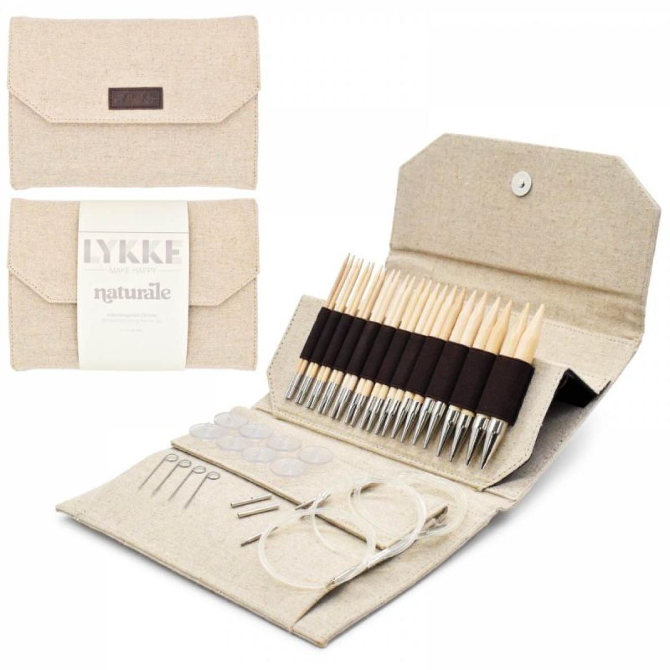 LYKKE Nadelset Beige Jute Canvas 13 cm 3,50 mm-12,00 mm austauschbar Nadel tip