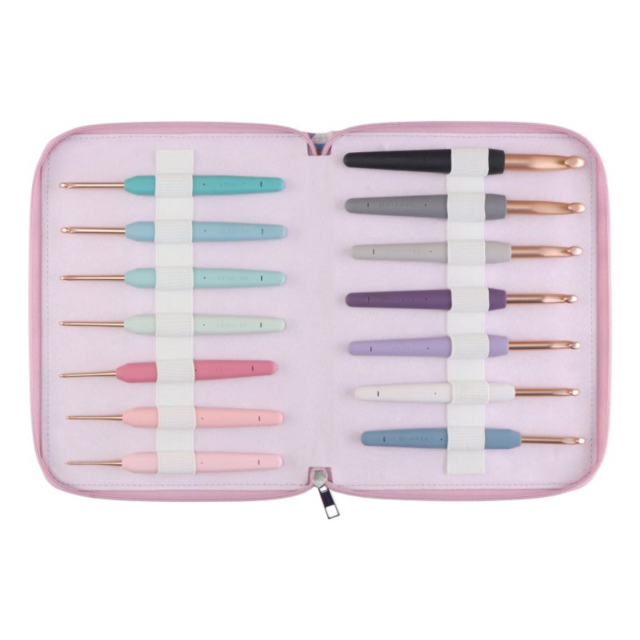 KnitPro Häkelnadel-Set single-ended Aluminium Vybe 2,00 - 12,00 mm bunte Tasche 2,00 - 12,00 mm / rose gold